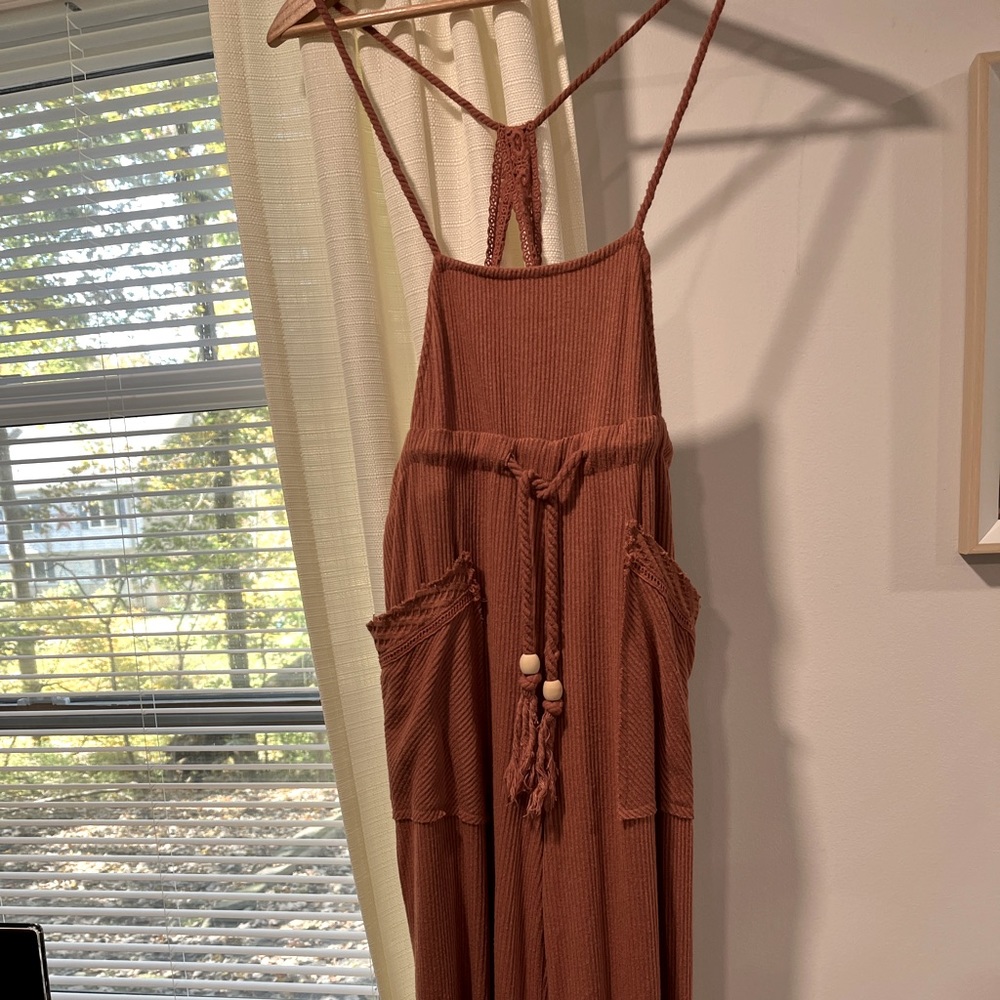 Free People Burnt Orange Dylan Knit Jumpsuit